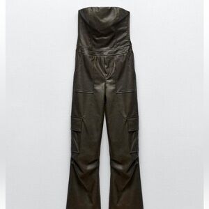 Zara leather strapless jumpsuit size small new with tags